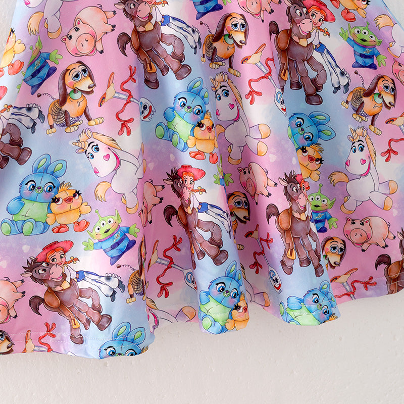 (In Stock)Girls Spring and Summer Cartoon Character Print Dress