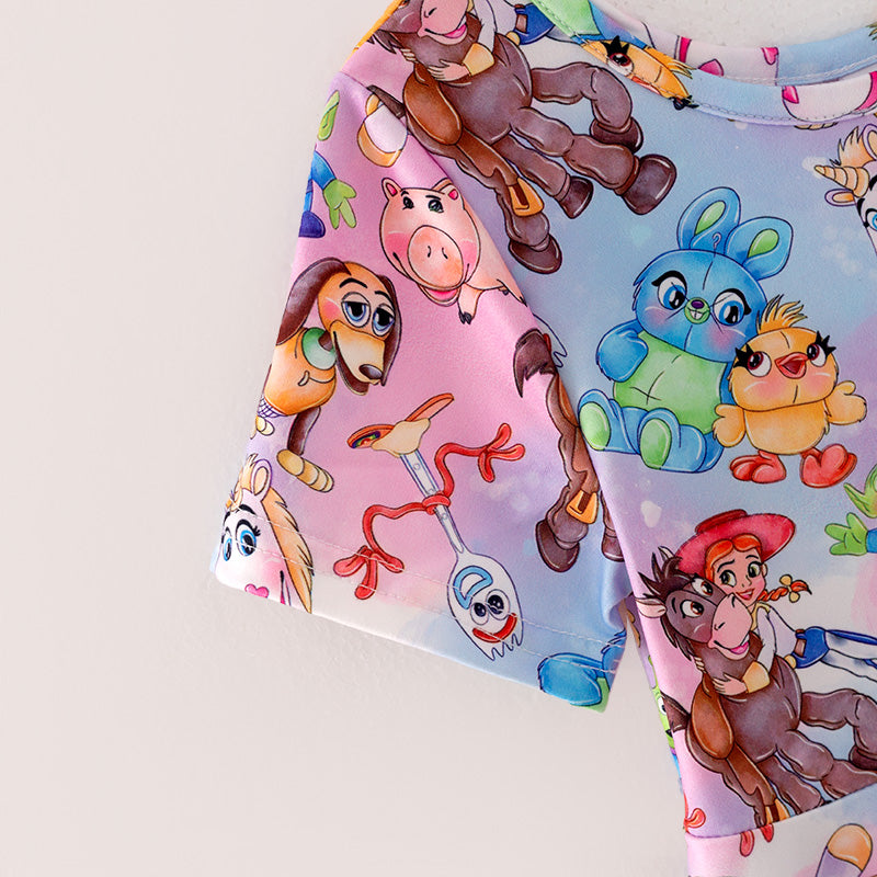 (In Stock)Girls Spring and Summer Cartoon Character Print Dress