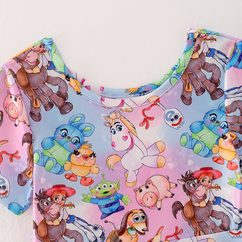 (In Stock)Girls Spring and Summer Cartoon Character Print Dress