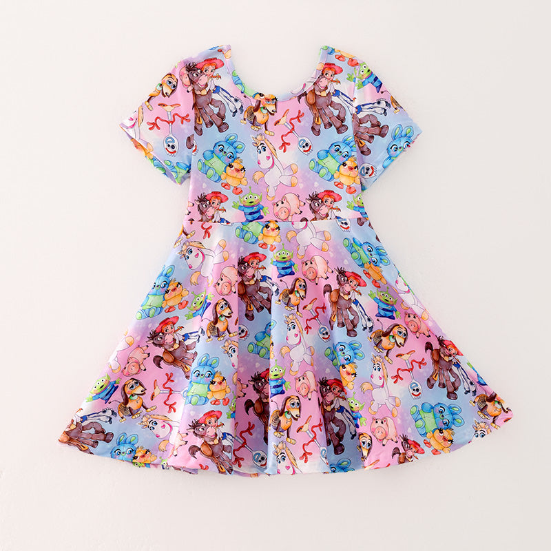 (In Stock)Girls Spring and Summer Cartoon Character Print Dress