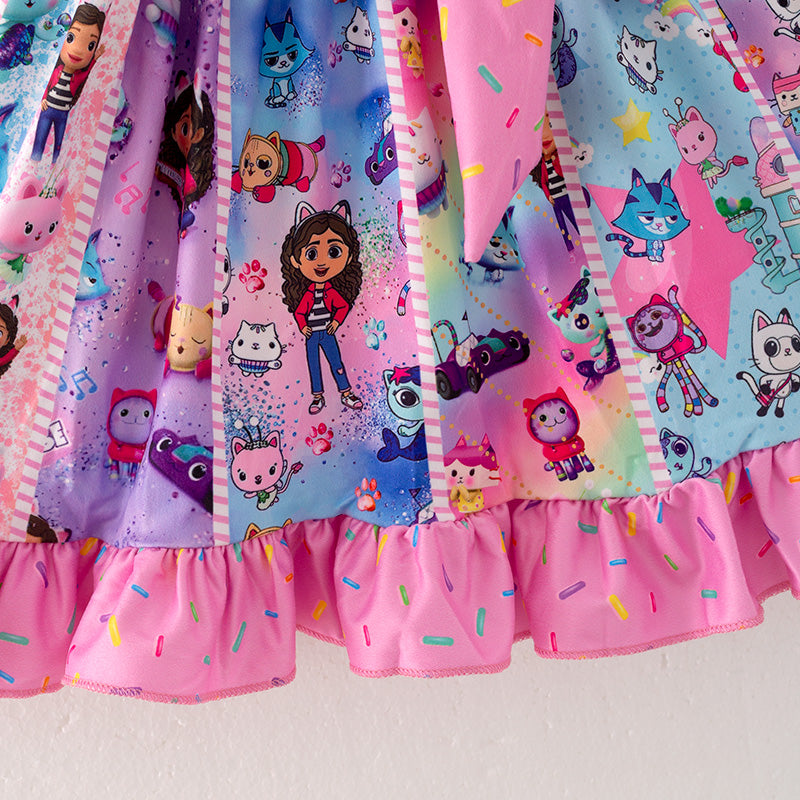 (In Stock)Girls Spring and Summer Cartoon Character Print Slip Dress