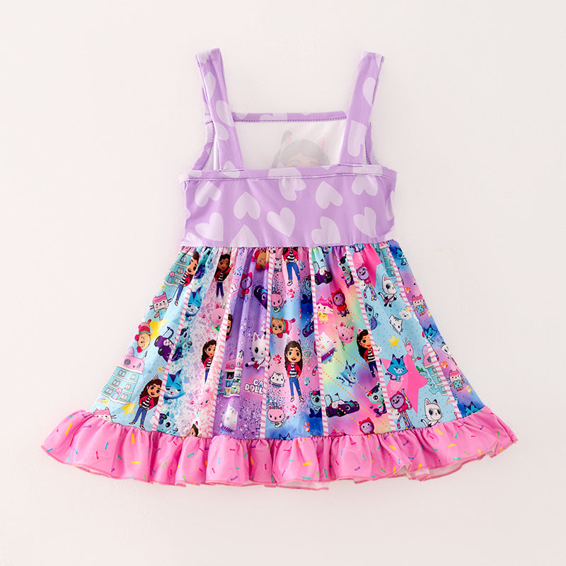 (In Stock)Girls Spring and Summer Cartoon Character Print Slip Dress
