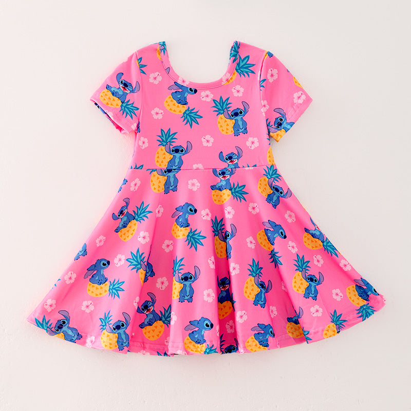 (In Stock)Girls Spring and Summer Cartoon Pineapple Print Dress