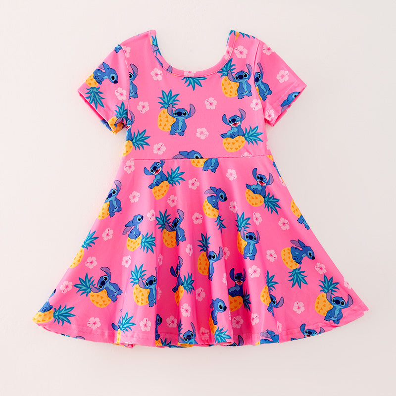 (In Stock)Girls Spring and Summer Cartoon Pineapple Print Dress