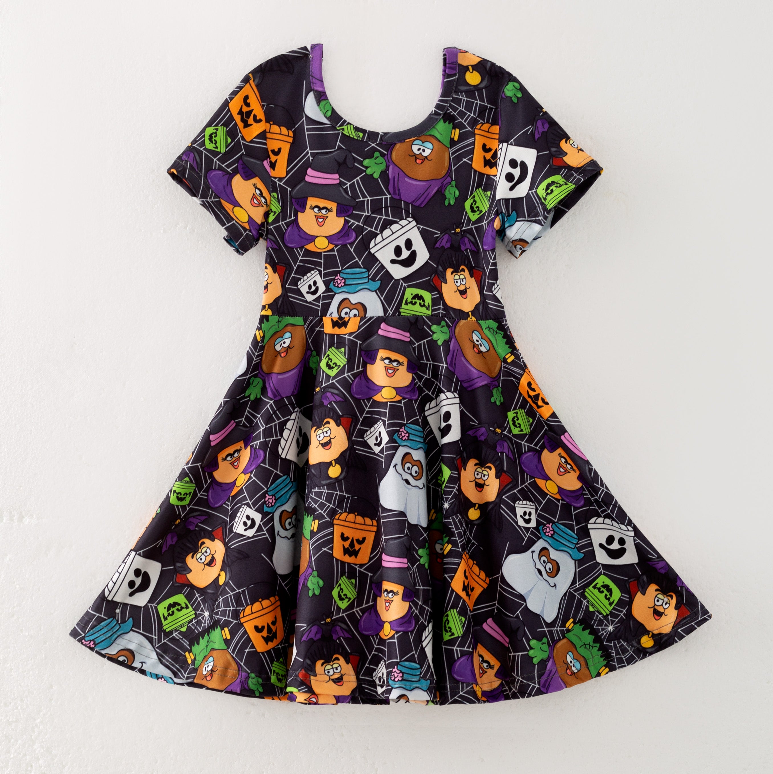 (Pre Order)Girls Halloween Pumpkin Print Dress