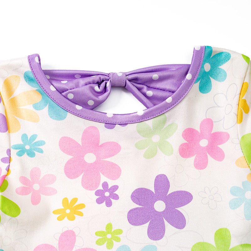 (In Stock E24-3-3)Girls Lavender Floral Bow Pocket Dress