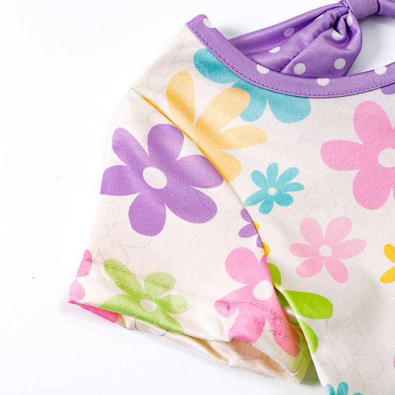 (In Stock E24-3-3)Girls Lavender Floral Bow Pocket Dress