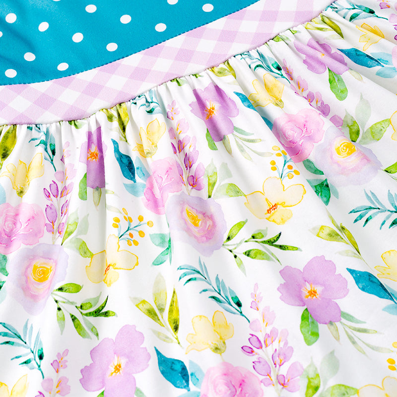 (In Stock E29-5-1)Girls Jade Polka Dots Floral Dress