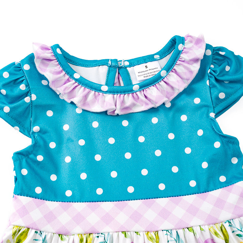 (In Stock E29-5-1)Girls Jade Polka Dots Floral Dress