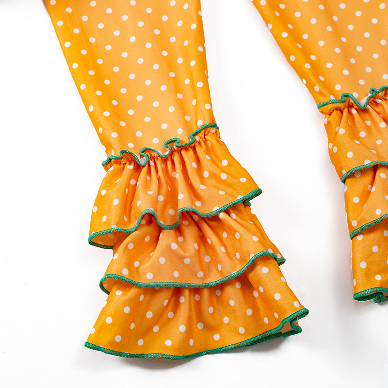 (In Stock E29-5-3)Girls Mustard Dots Blue Floral Pants Set