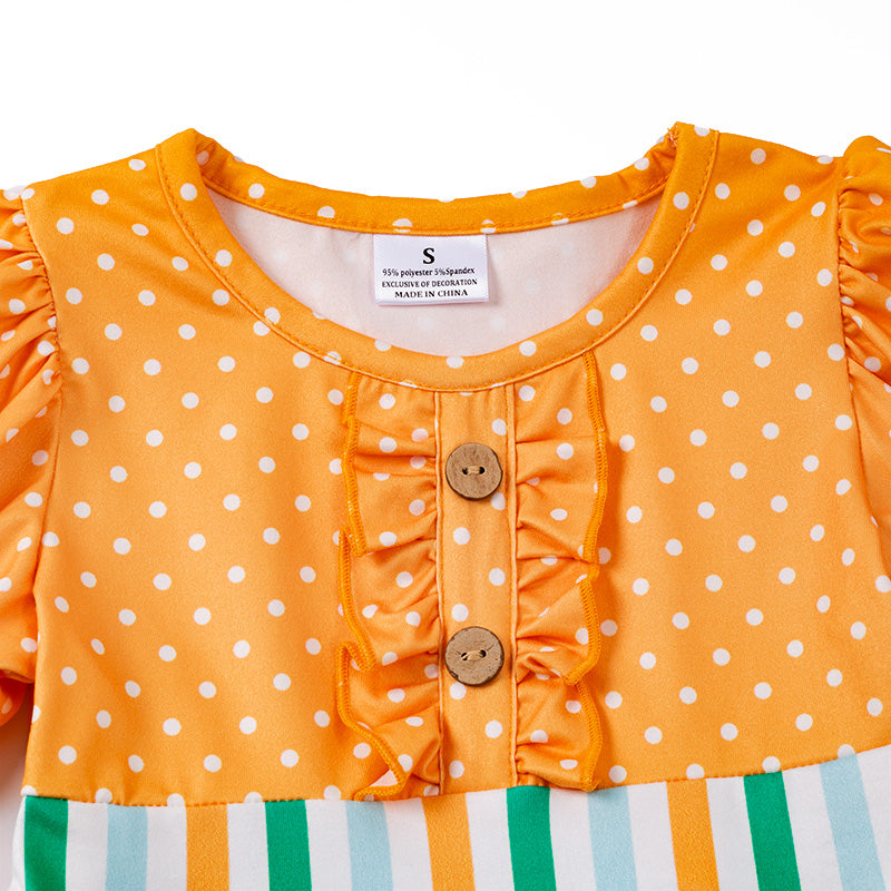 (In Stock E29-5-3)Girls Mustard Dots Blue Floral Pants Set