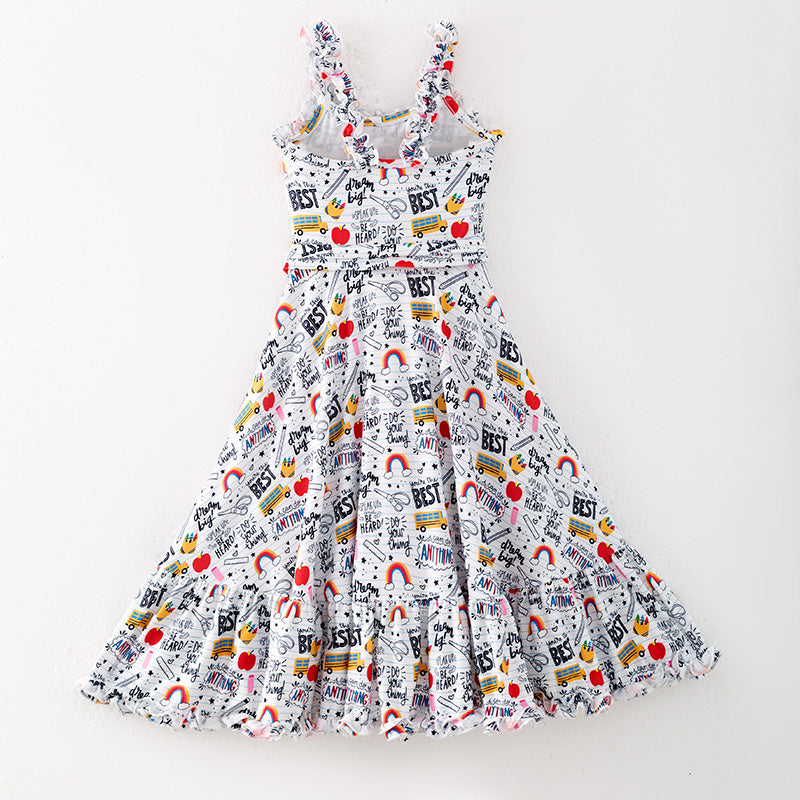 (In Stock)Girls Summer Back To School Print Slip Dress