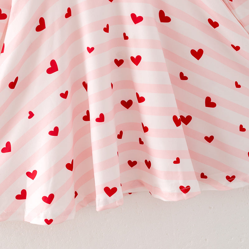 (In Stock)Girls Valentine's Day Love Print Pink Stripe Dress