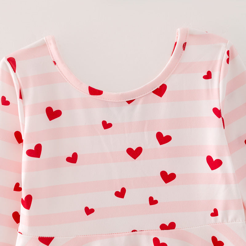 (In Stock)Girls Valentine's Day Love Print Pink Stripe Dress