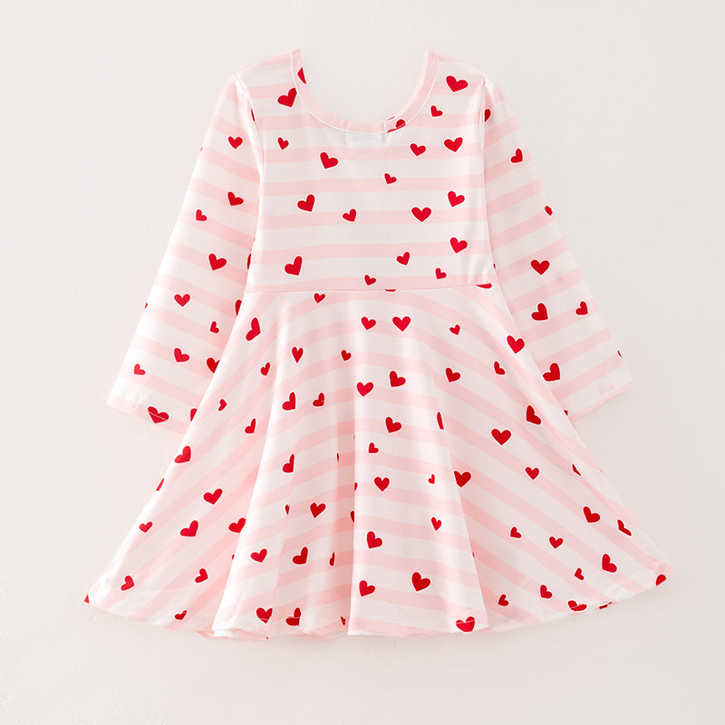 (In Stock)Girls Valentine's Day Love Print Pink Stripe Dress