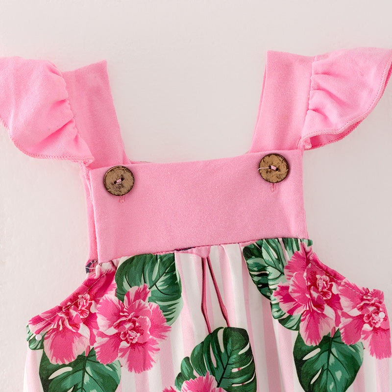 (In Stock)Toddler Girl Spring and Summer Flamingo Print Romper