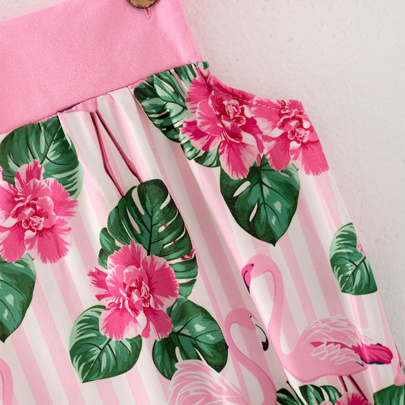(In Stock)Toddler Girl Spring and Summer Flamingo Print Romper