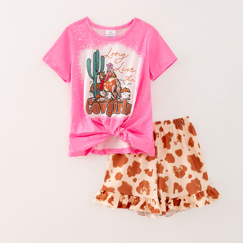 (In Stock)Girls Spring and Summer Cowgirls Print Outfit Set