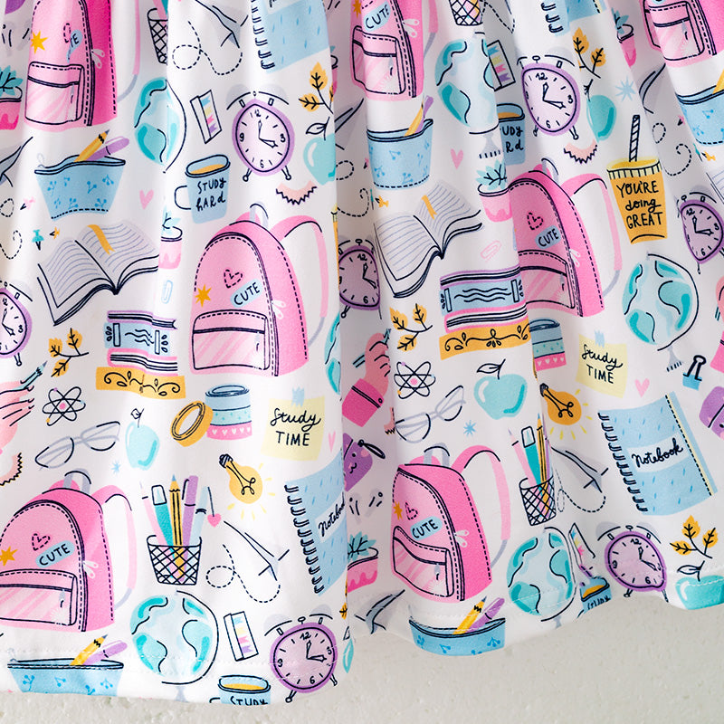 (In Stock)Girls Summer Back To School Print Flying Sleeves Dress