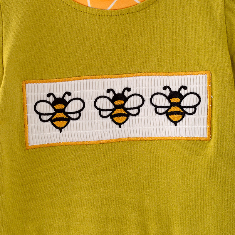 (In Stock)Baby Boys Spring Bee Embroidery Smocked Romper