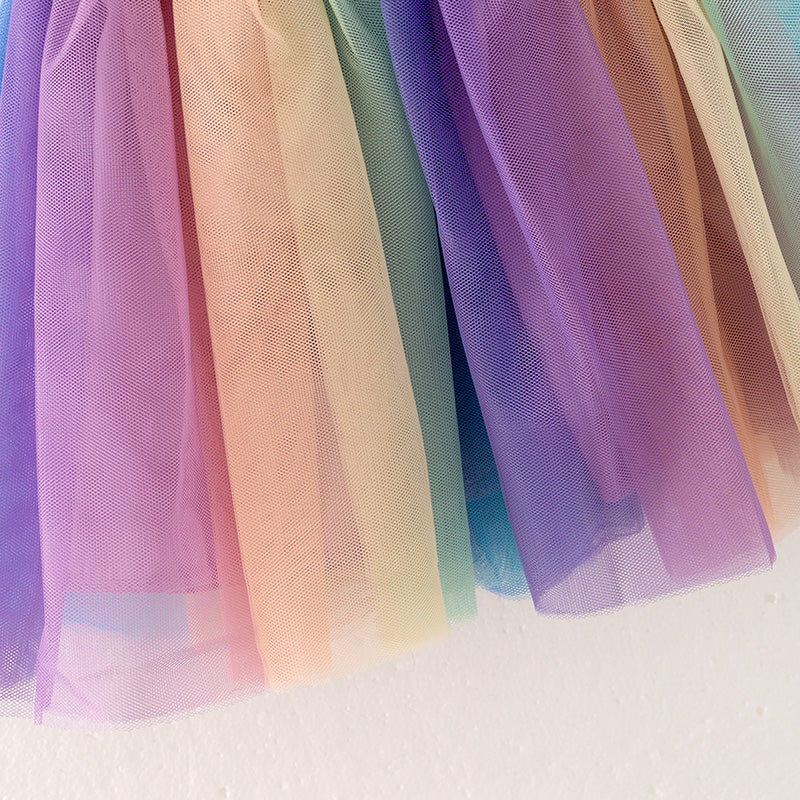 (In Stock)Girls Spring and Summer Easter Rainbow Tulle Dress Party Dress