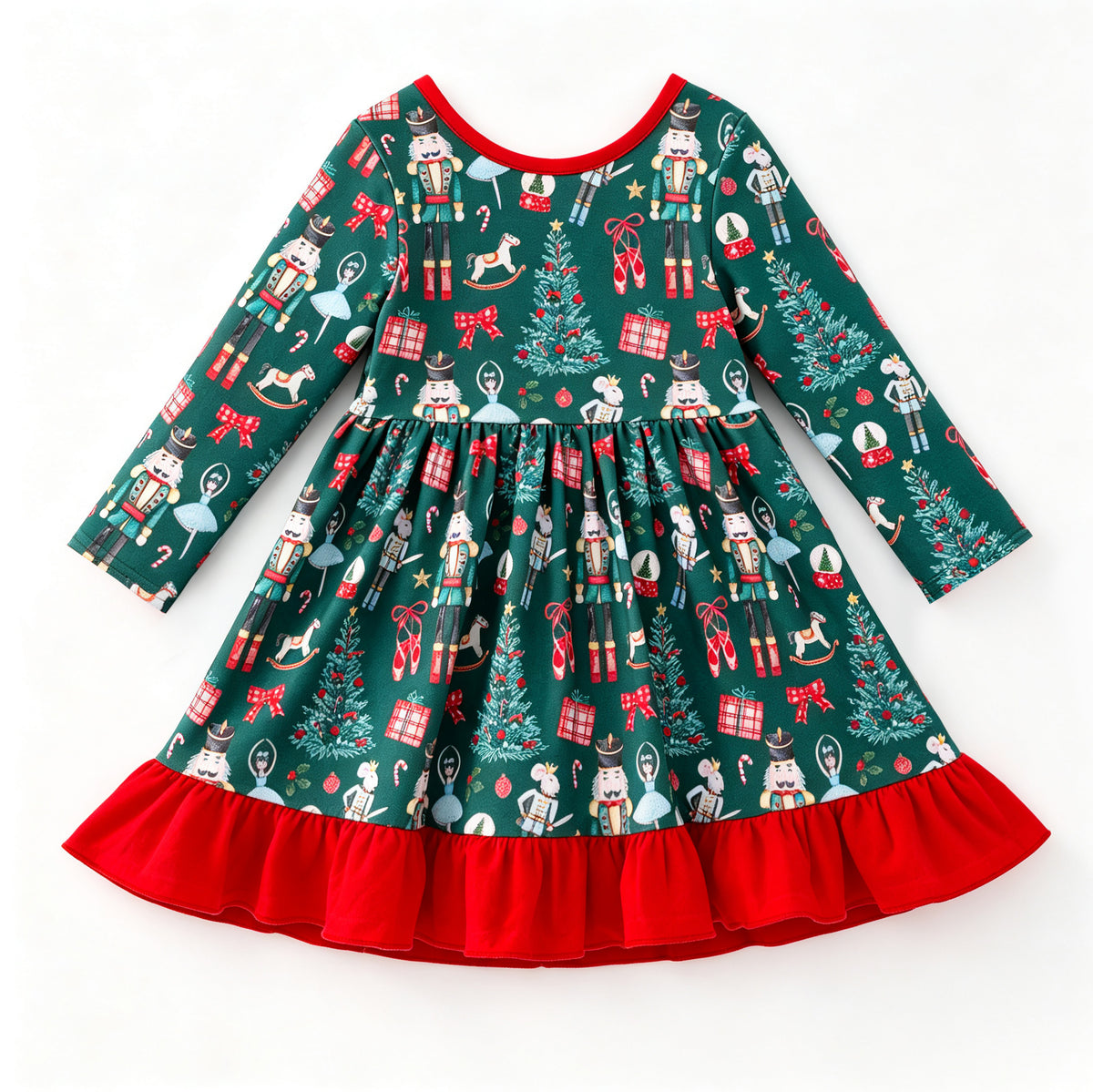 (In Stock)Girls Christmas Print Ruffle Dress