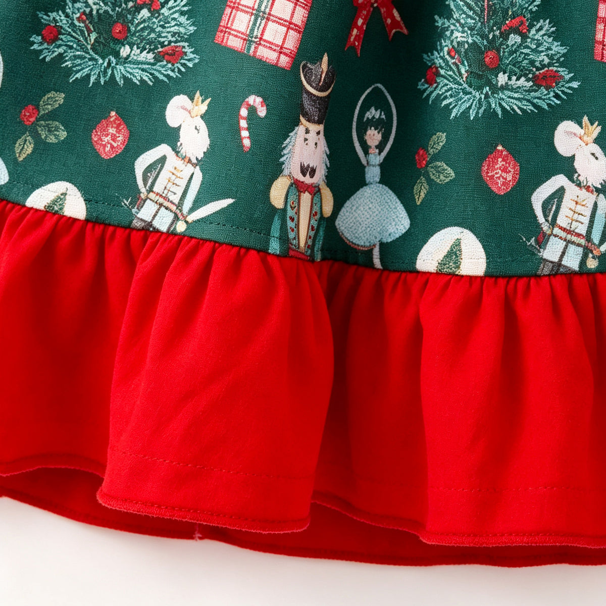 (In Stock)Girls Christmas Print Ruffle Dress