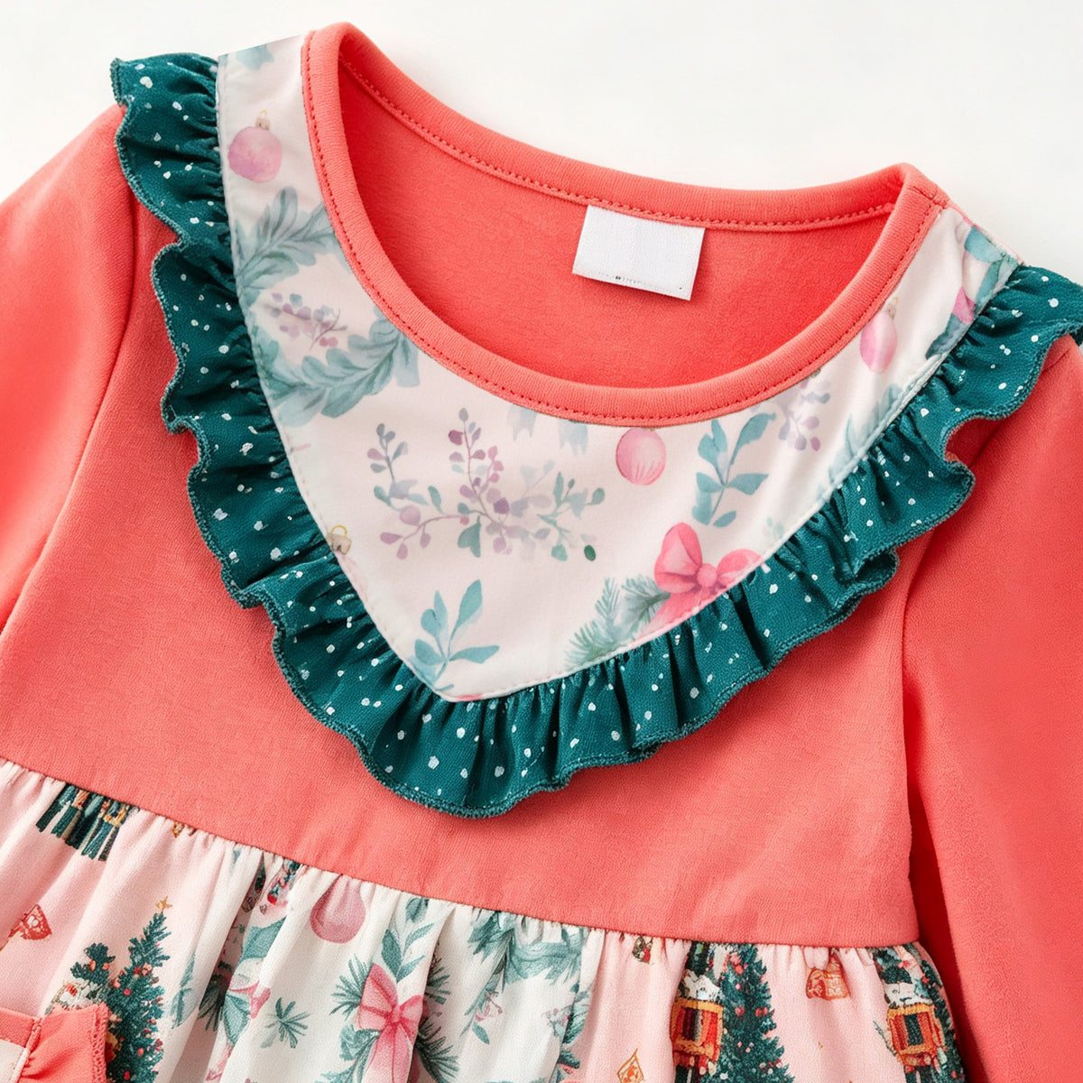 (In Stock)Girls Christmas Print Ruffle Outfit Set
