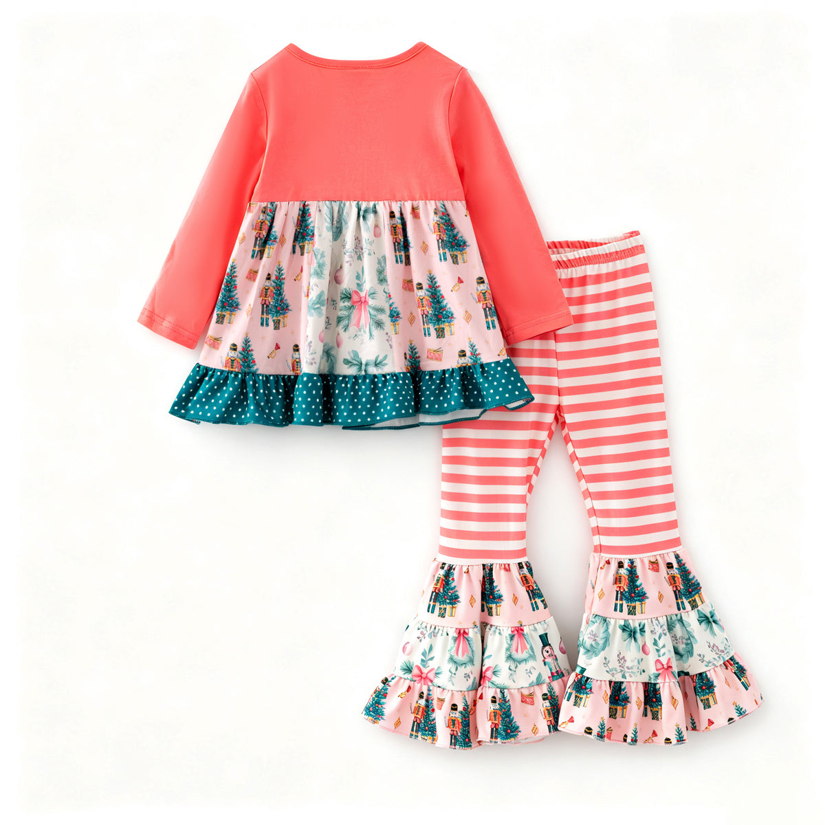 (In Stock)Girls Christmas Print Ruffle Outfit Set