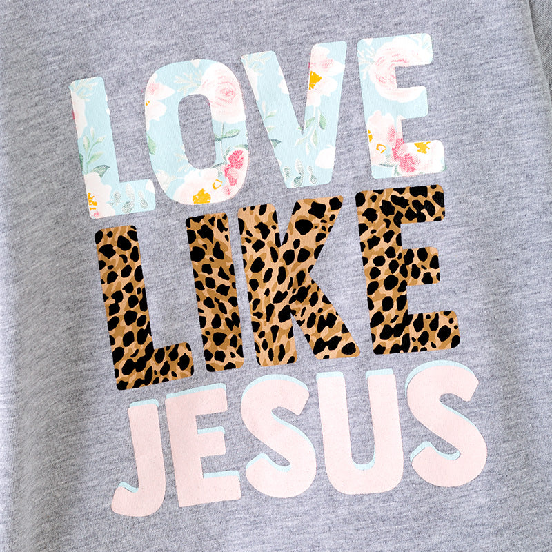 (In Stock E6-1-3)Girls Fall LOVE LIKE JESUS Print Outfit Set