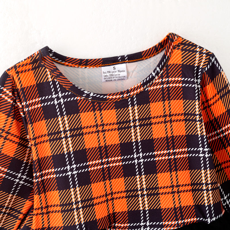 (In Stock)Girls Halloween Plaid Print Tulle Dress