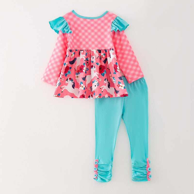 (In Stock G32-01-03 L22-01-02)Girls Pink Pony Print Outfit Set