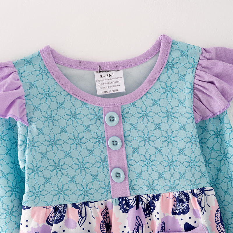 (In Stock G32-05-01)Baby Girls Blue Butterfly Print Romper