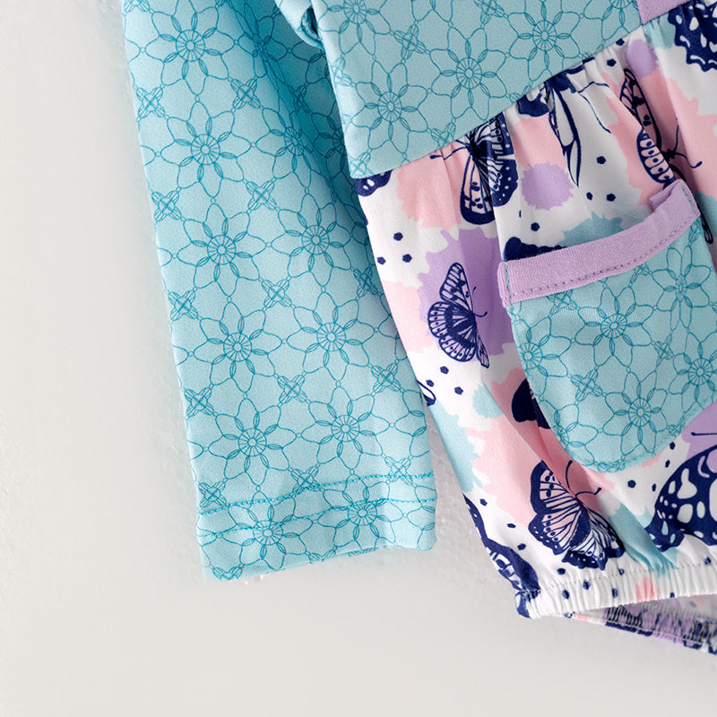 (In Stock G32-05-01)Baby Girls Blue Butterfly Print Romper