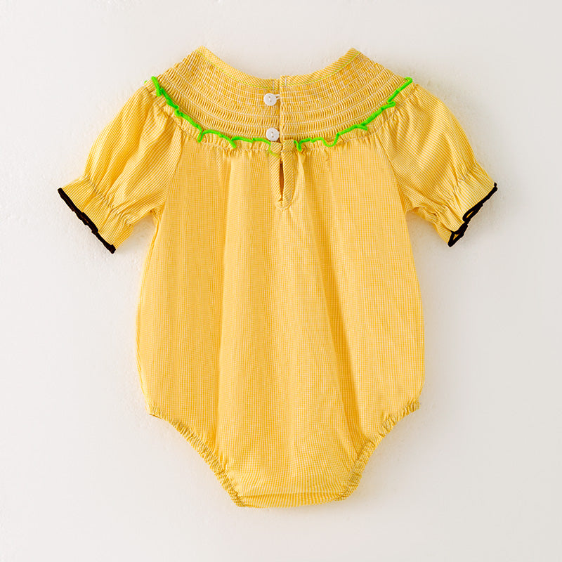 (In Stock)Toddler Girls Fall Leaves Embroidery Smocked Romper