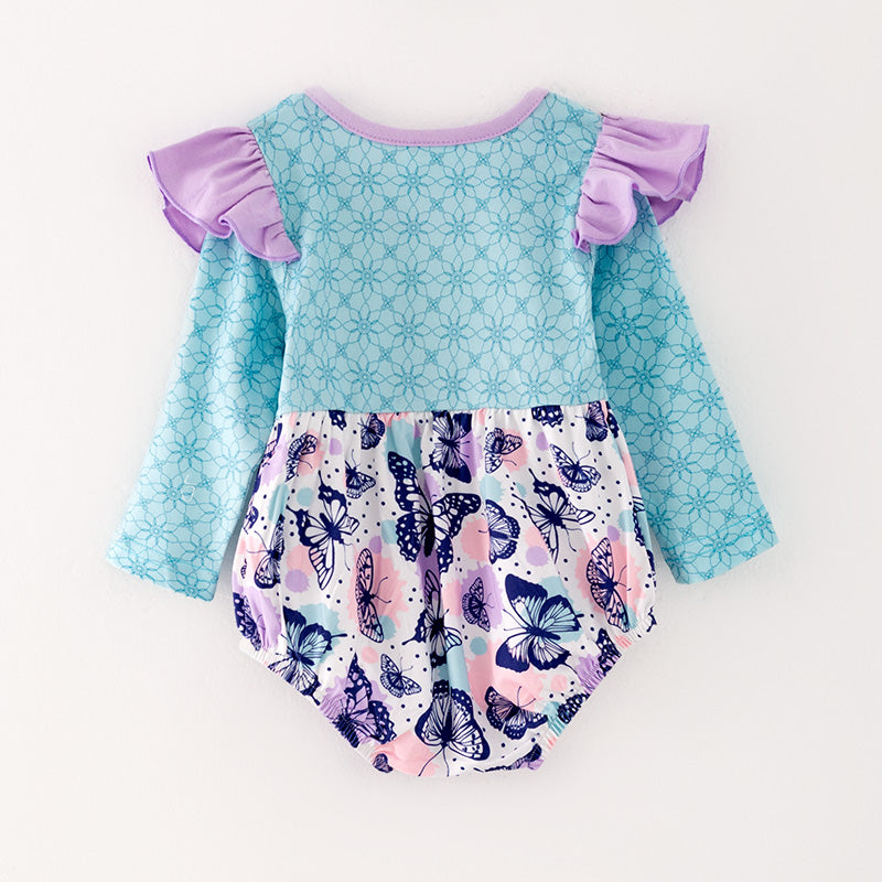 (In Stock G32-05-01)Baby Girls Blue Butterfly Print Romper