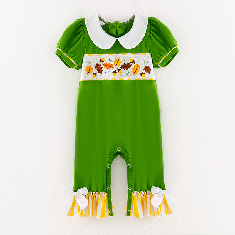 (In Stock)Toddler Girls Fall Leaves Embroidery Smocked Romper