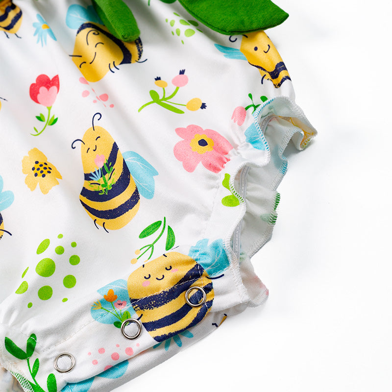 (In Stock E29-5-1)Girls Yellow Bee Floral Bow Romper