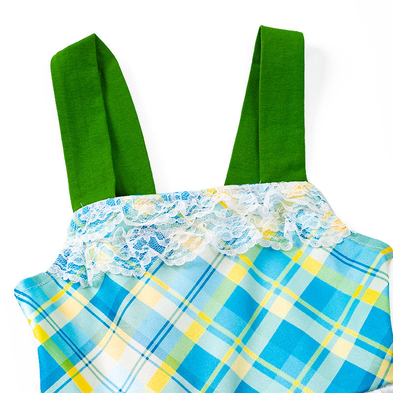 (In Stock E30-2-2)Girls Yellow Bee Floral Plaid Dress