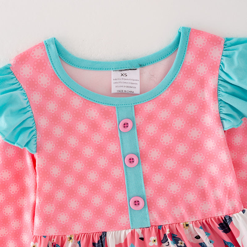 (In Stock G32-05-03 L22-01-03)Girls Pink Pony Print Dress