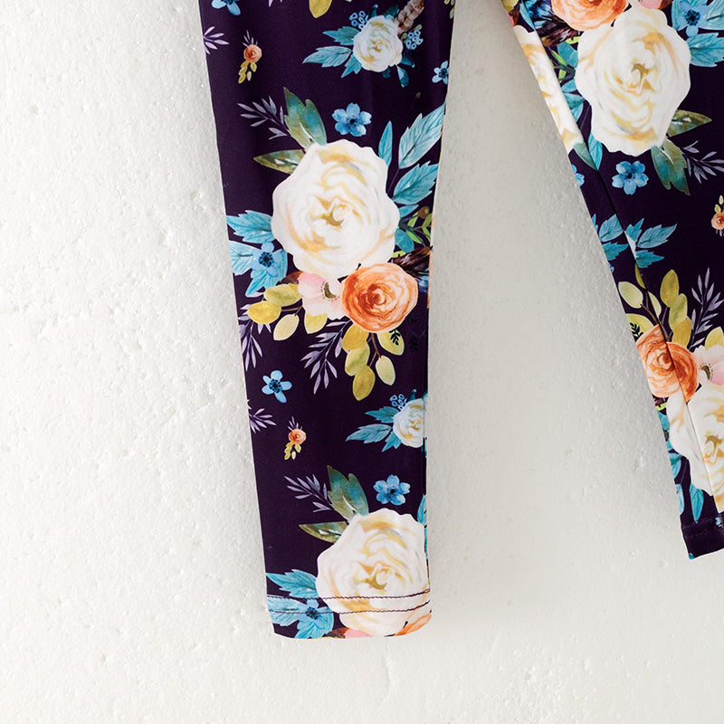 (In Stock)Girls Fall&Winter Velvet Top Floral Print Pants Set