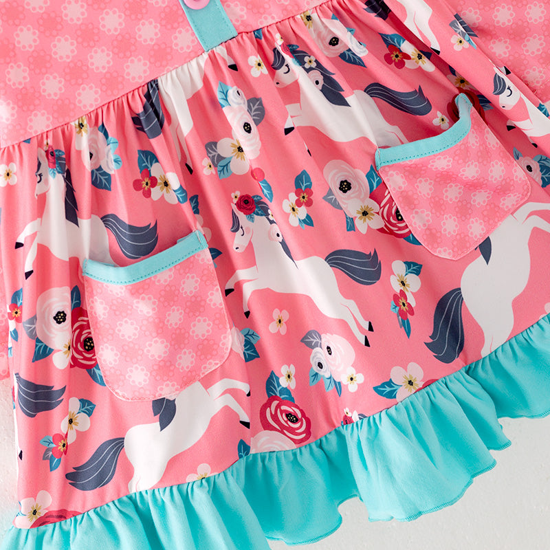 (In Stock G32-05-03 L22-01-03)Girls Pink Pony Print Dress