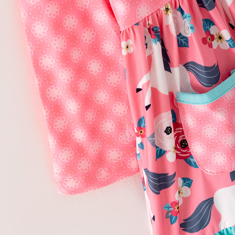 (In Stock G32-05-03 L22-01-03)Girls Pink Pony Print Dress