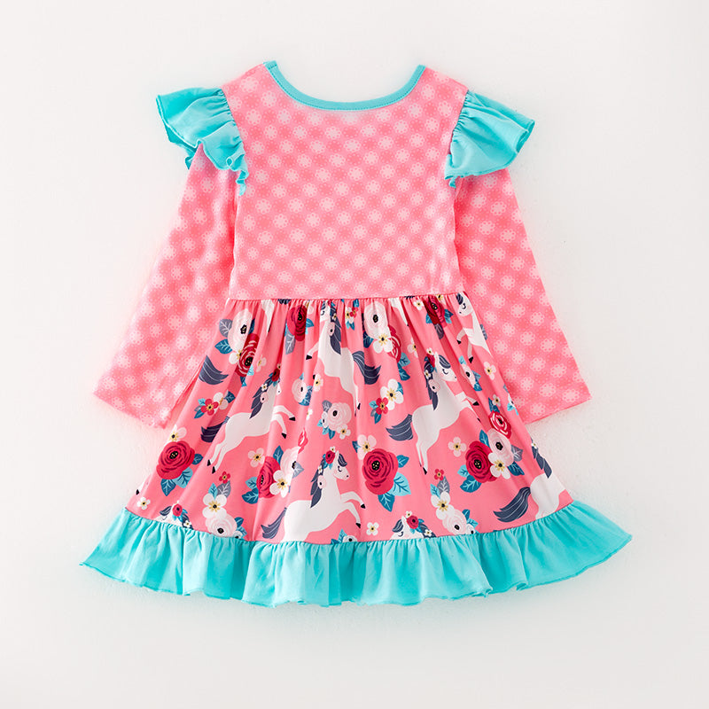 (In Stock G32-05-03 L22-01-03)Girls Pink Pony Print Dress