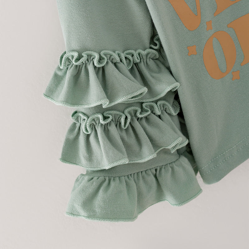 (In Stock G25-04-03)Girls Mint Ruffled Top Skirt Set
