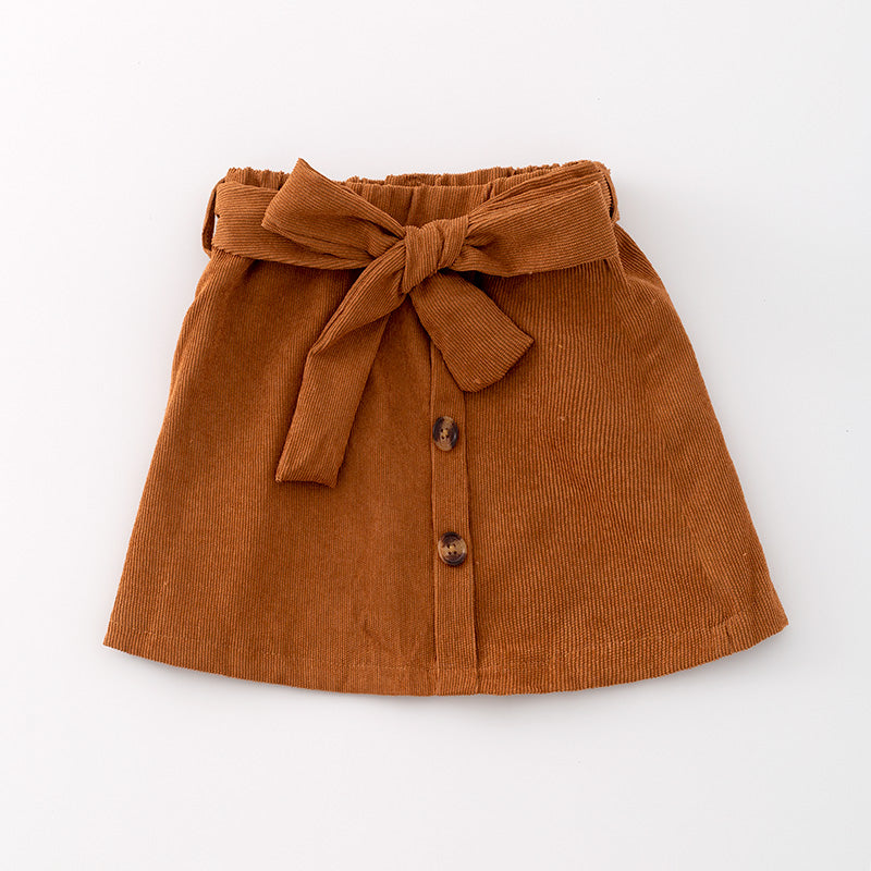 (In Stock G31-03-02)Girls Stylish Khaki Tie Bow Skirt