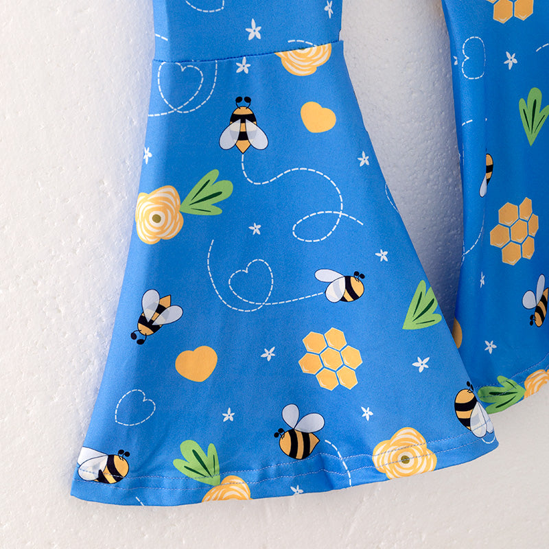 (In Stock)Girls Spring and Summer Bee Print Outfit Set