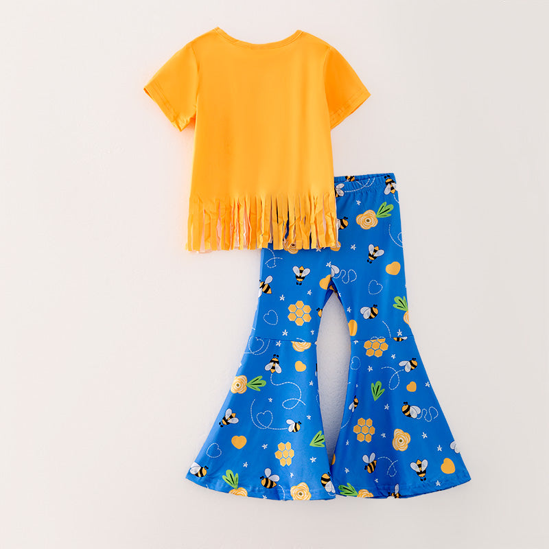 (In Stock)Girls Spring and Summer Bee Print Outfit Set