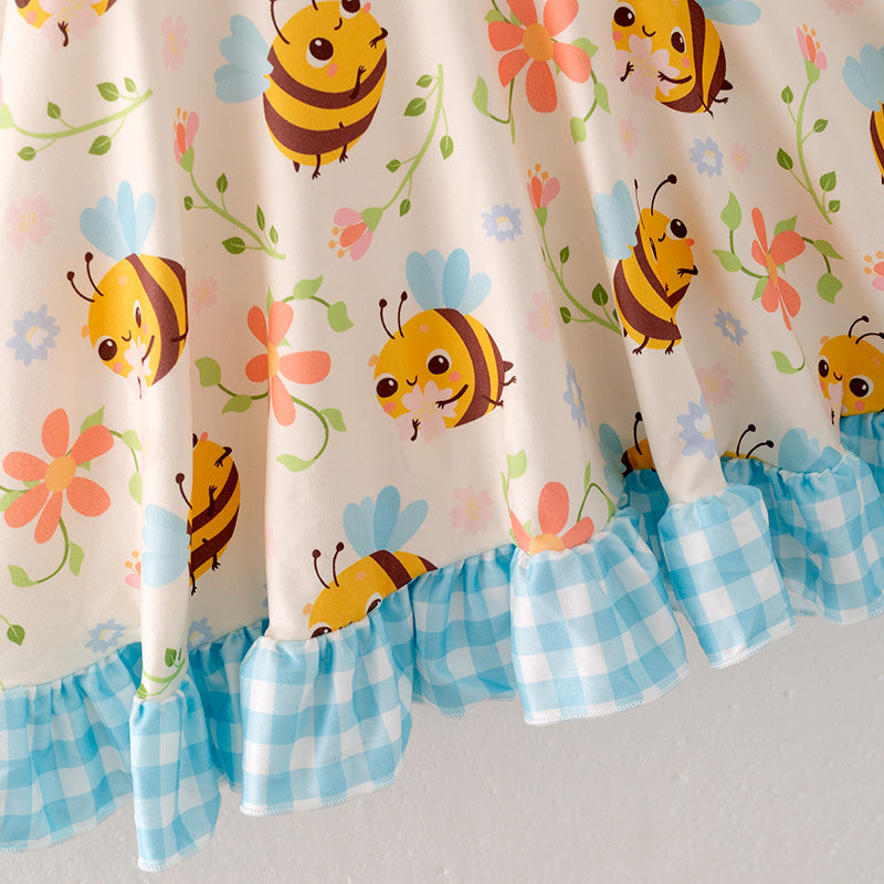(In Stock)Girls Spring and Summer Bee Print Dress