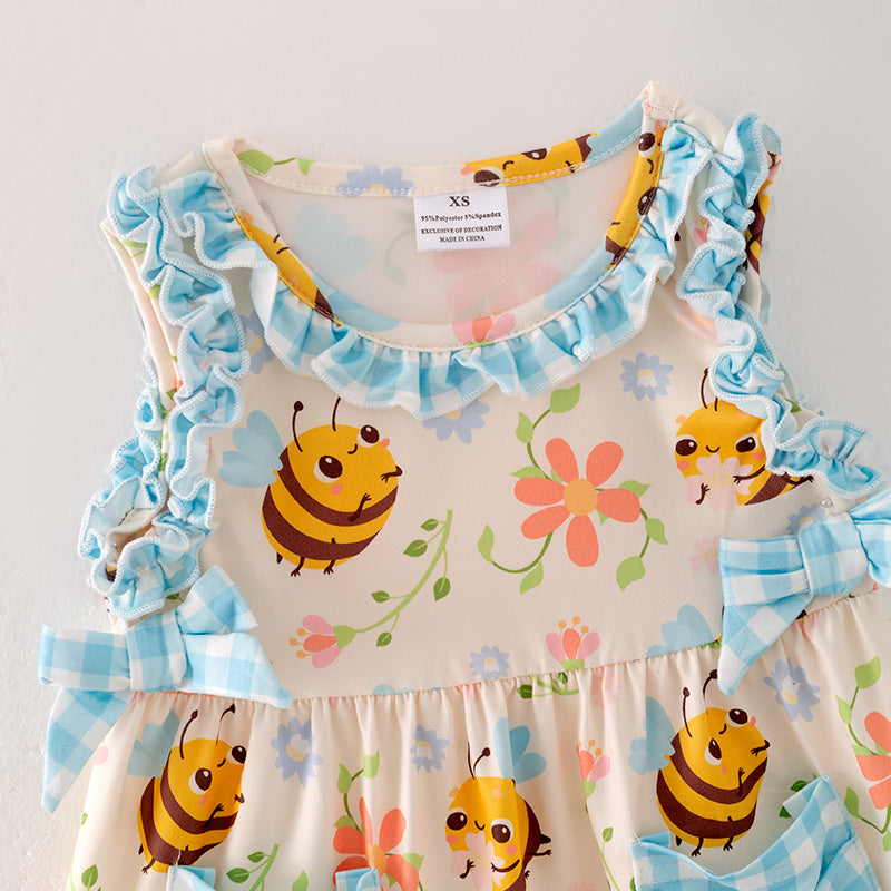 (In Stock)Girls Spring and Summer Bee Print Shorts Set